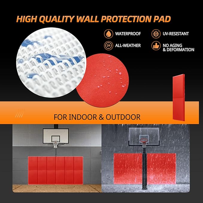 PROGOAL Gym Wall Paddings Basketball Court Wall Protection Pad - 2”Thick Foam Wall Mat Durable Protector for Wall-Mounted Basketball Hoops Garage Taekwondo（60" Lx20 W）