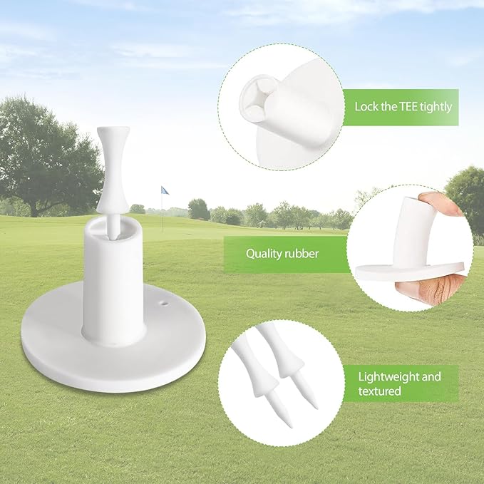 Rubber Golf Tees for Mats, Cross Shaped Golf Tee Holder Set for Driving Range & Simulator Practice, 5 Sizes 10p Unbreakable Tees & 20p Ball Stud for Indoor Outdoor Use (White)