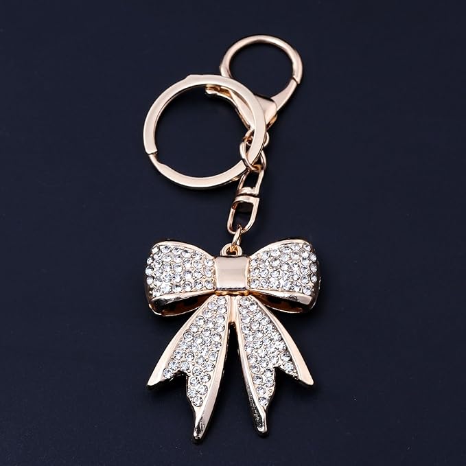 Sparkly Bow Bag Charm Keychain - Rhinestone Bow Key Chain for Women - Cute Purse Handbag Charms Accessories