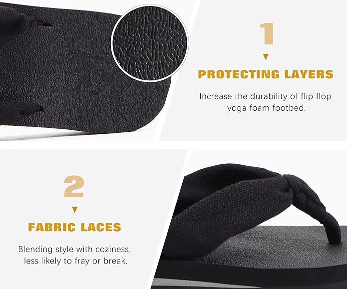 KuaiLu Flip Flops for Women with Arch Support Yoga Mat Comfortable Summer Beach Walking Thong Cushion Sandals Slip On Indoor Outdoor