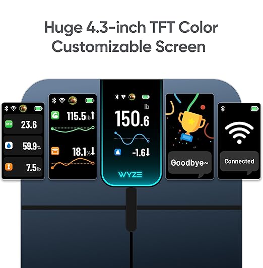 Wyze Scale Ultra Smart Scale with 4.3" Color Display - Digital Scale for Body Weight BMI Muscle Mass, Heart Rate Monitor, Wi-Fi & Bluetooth Weight Scale with Baby/Pet/Luggage Mode, 400lbs, Black