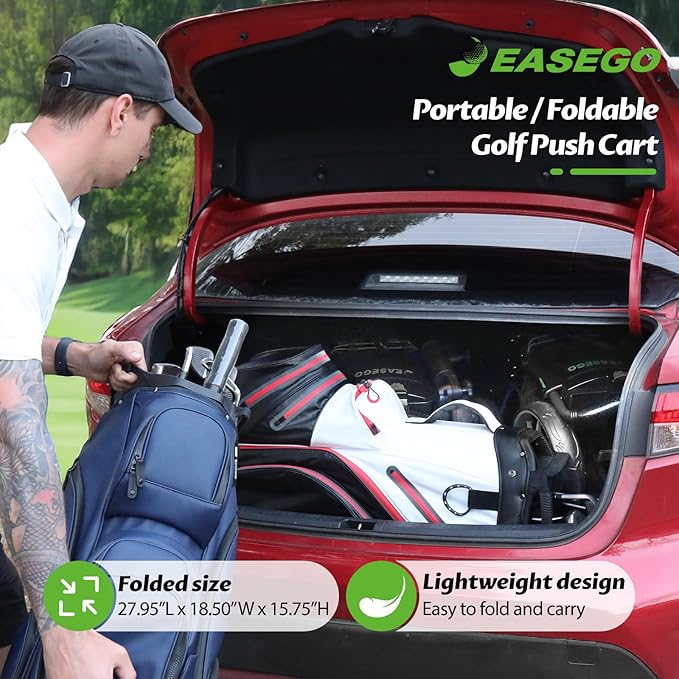 Golf Push Cart 4 Wheel : Golf Walking Carts with Phone Holder/Cup Holder/Umbrella Holder/Foot Brake/Cooler Basket 3 Wheel Superlite Golf Pull Cart All-Terrain Golf Caddy Carts