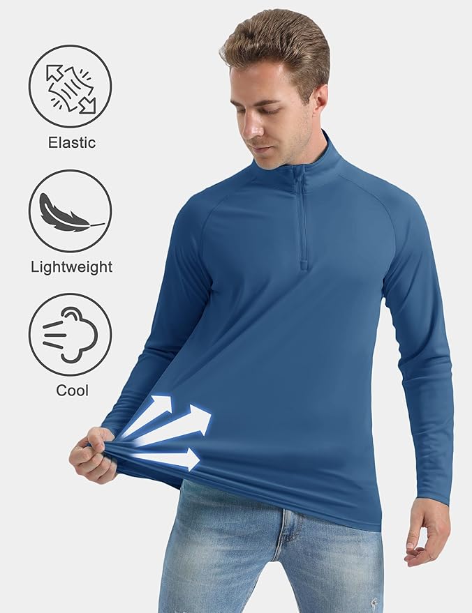 CRYSULLY Men's Long Sleeve 1/4 Zip Shirts Sun Protection Pullover UPF 50+ Rash Guard Running Lightweight T Shirt