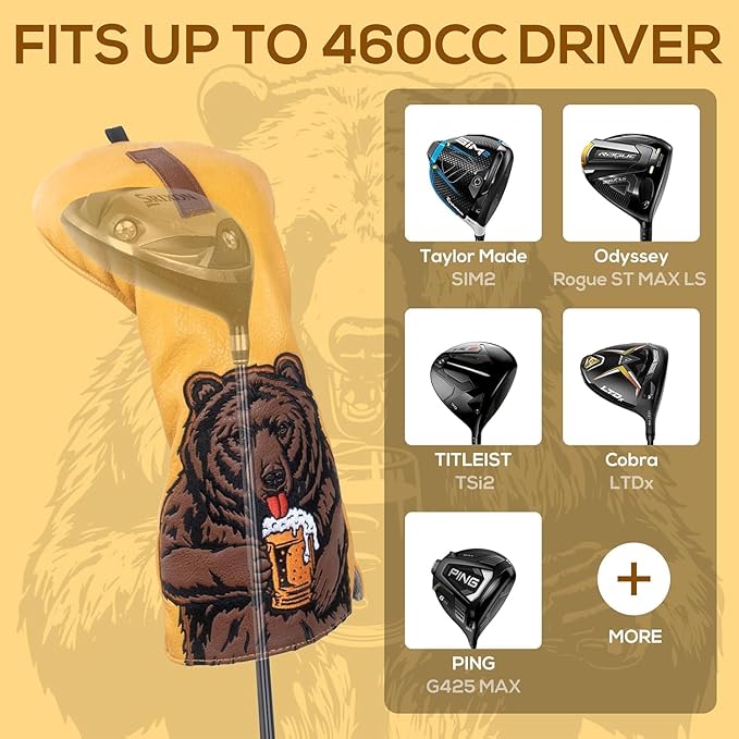 Golf Club Head Cover Golf Head Cover Driver Headcover Fairway Wood Headcover Hybrid Club Head Cover Golf Blade Mallet Putter Cover Beer Bear