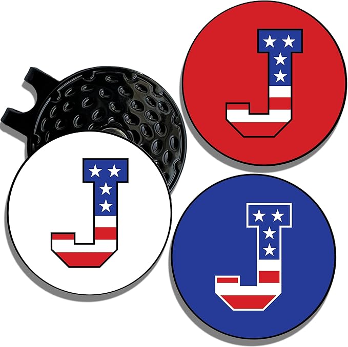 Wolf Golf Towels Golf Ball Marker Hat Clip | USA Monogram | 1 Magnetic Clip + 3 Ball Markers | Patriotic Golf Accessories for Men & Women