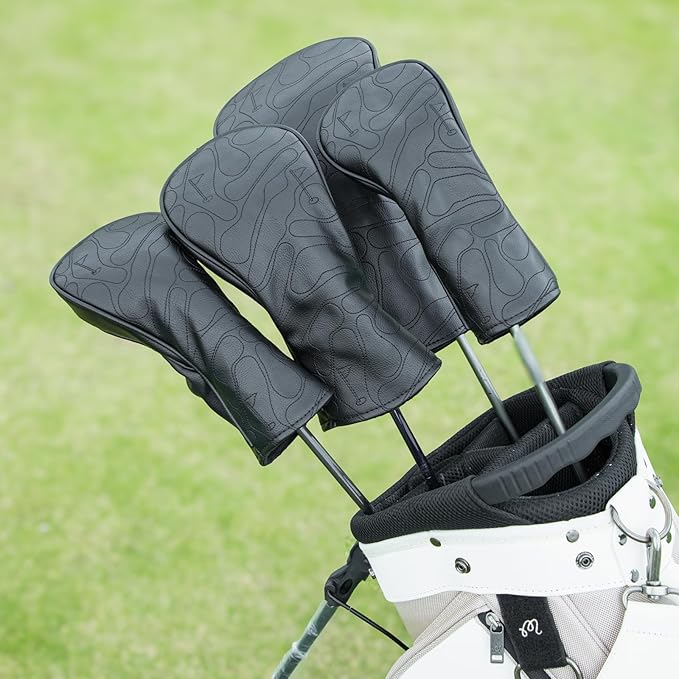 Golf Club Head Covers 3 Wood Headcover Set Premium Leather for Woods, Driver Fairway(FW) Wood Hybrid(UT) with Number Tags 4pcs & 1pcs