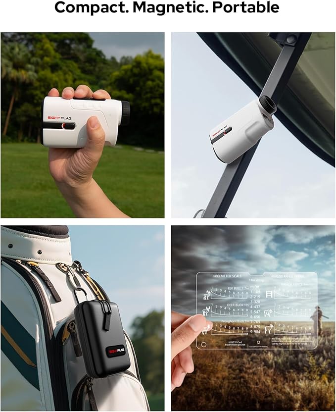 Golf Rangefinder with Slope, 1300 Yards Laser Range Finder Golf, 7.5X Magnification Flag Pole Locking Vibration Rechargeable Range Finders with Magnet Golf Accessories for Men Women Sightflag GF1