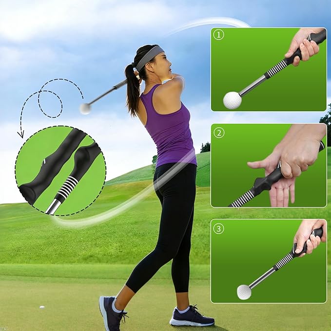 Retractable Golf Swing Training Aid, Golf Grip Trainer for Warm-up, Right-Handed Golf Club for Indoor & Outdoor Practice, Ideal for Beginners Improving Strength