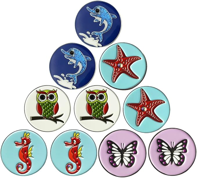 Lot of 10 Golf Ball Markers Assorted Patterns - Soft Enamel Technique