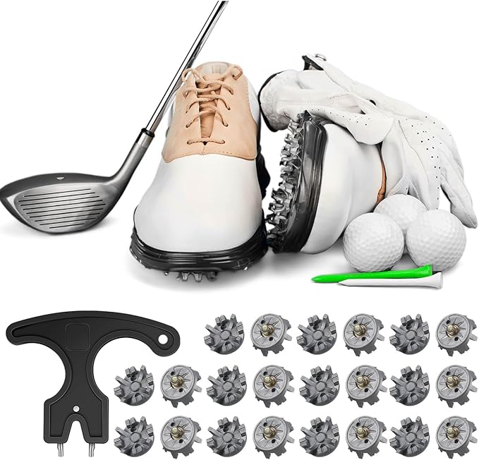 Cozypower 51 Pcs Golf Cleats Set 50 Golf Shoe Spikes Replacements with 1 Cleats Spanner Metal Thread Screw 6 mm Dia for Cricket Shoe Player