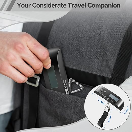 Luggage Scale, Travel Essentials, Digital Backlight LCD Display Handheld Suitcase Scales for Travel Accessories with Rubber Paint, Temperature Sensor 110 Pounds, Battery Included, Black