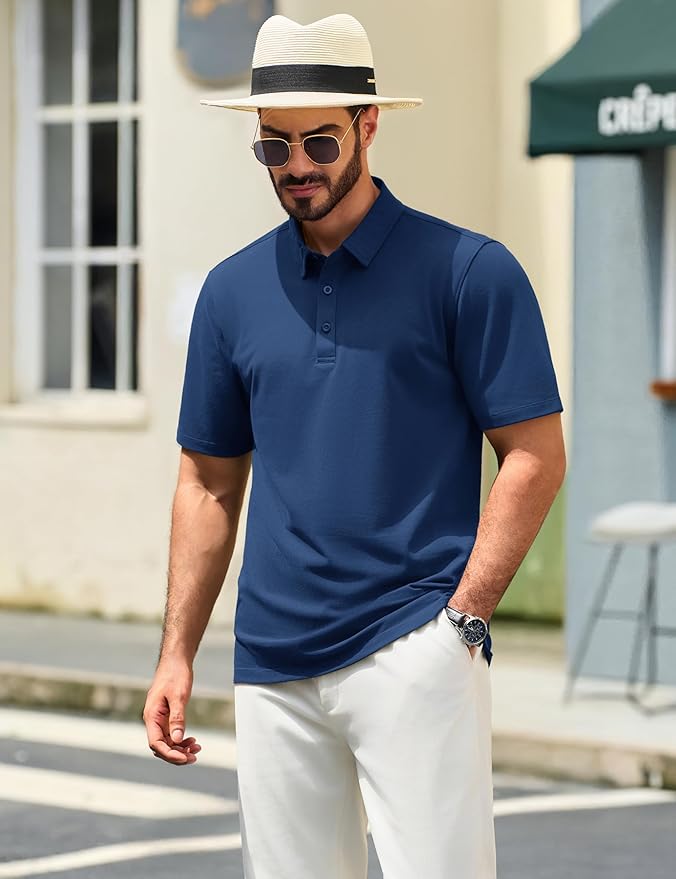 TACVASEN Mens Polo Shirts Short Sleeve Pique 3 Buttons Golf Polo Cooling Performance Moisture Wicking Shirt
