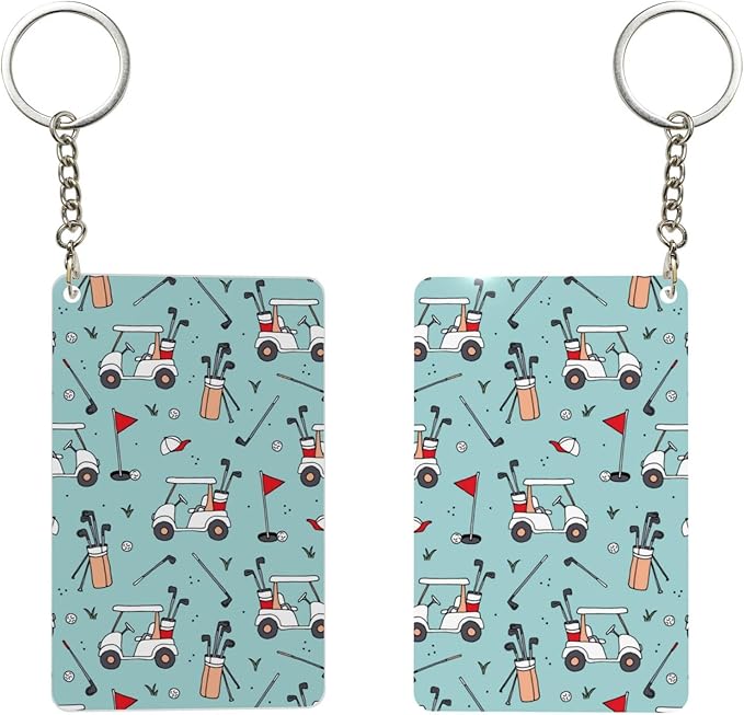 Astronaut Playing Golf Keychains Rectangular Acrylic Keychain Daily Key Ring Car Key Fob Holder 2X3 Inch