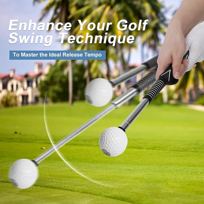 Retractable Golf Swing Trainer, Grip Trainer with Arm Band for Right-Handed Golfers -Portable Golf Training Aid with Click Feedback for Indoor/Outdoor Practice - Ideal for Beginners