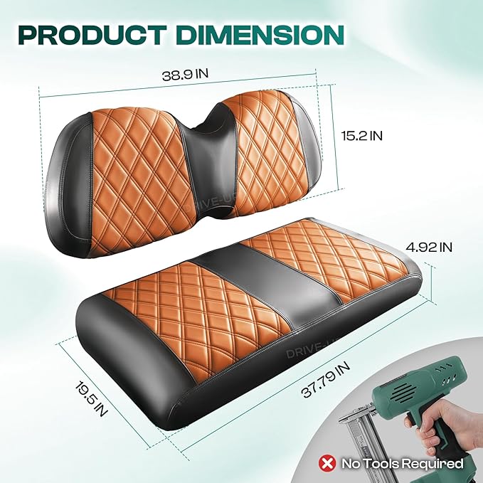 Drive-up Golf Cart Seat Covers, Brown Diamond Golf Cart Front Seat Covers Fits for Club Car Precedent Golf Carts, Black Stitching Seat and Backrest Covers, Anti-Scratch and Waterproof