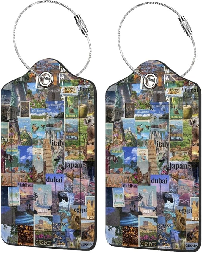 TSA Approved Luggage Tags for Suitcases Dream travel posters retro 2 Pack Funny Leather Carnival Cruise Airport Cute Travel Name Tags golf bag tag Ships Essentials Privacy Cover ID Label for Women Men