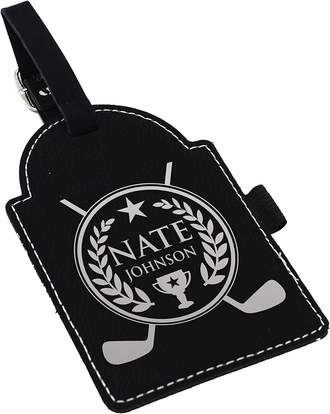 Custom Engraved Golf Luggage and Bag Tag - Customized Golfing Accessories Gift for Golfer, Mom, Dad, Him, Her (Black with Silver)