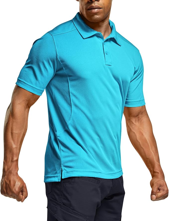 CQR Men's Polo Shirts, Tactical Short Sleeve Golf Performance Shirts, Lightweight Dry Fit UPF 50+ Pique
