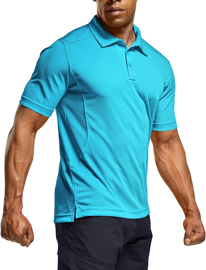 CQR Men's Polo Shirts, Tactical Short Sleeve Golf Performance Shirts, Lightweight Dry Fit UPF 50+ Pique