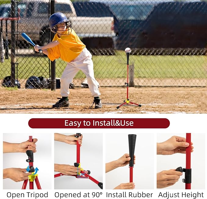Kids Baseball Tee, 20.87 to 31.29 Inches Batting Tees for Baseball with Carry Bag, Portable Stable Baseball Tees for Hitting, Tripod Tanner Tee for Baseball Practice Stand Aged 3-8 Years