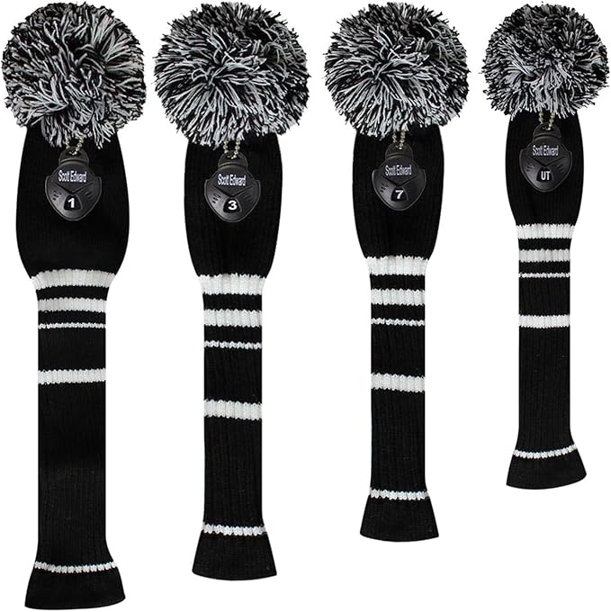 Scott Edward 1/3/4PCS Multi-Style Optional Individualized Knit Golf Club Head Covers, Driver Wood(460cc) Fairway Wood and Hybrid(UT)，for Male/Female Golfers,Custom