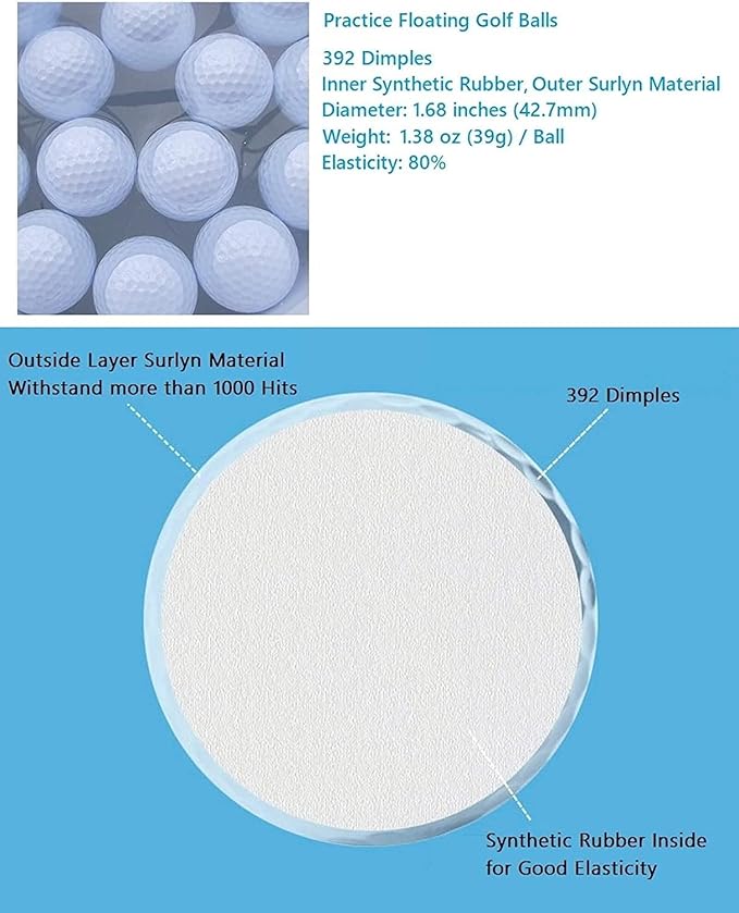 Floating Golf Balls 15 pcs for Lake or Pool, Practice Water Floater Golf Balls