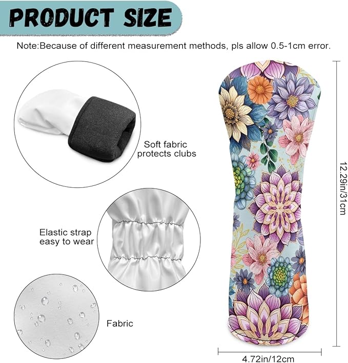 Golf Club Head Covers for Club Protective, Waterproof PU Leather Driver Fairway Wood Hybrid Head Cover
