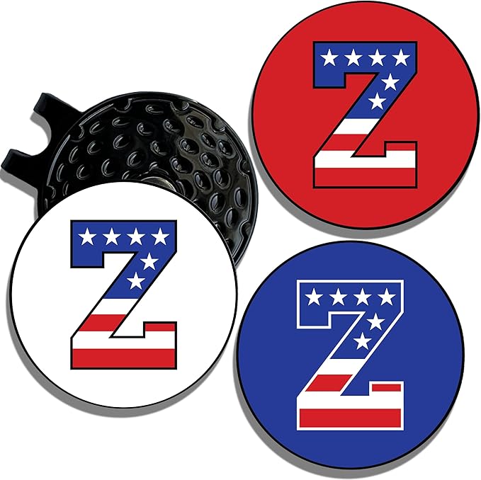 Wolf Golf Towels Golf Ball Marker Hat Clip | USA Monogram | 1 Magnetic Clip + 3 Ball Markers | Patriotic Golf Accessories for Men & Women