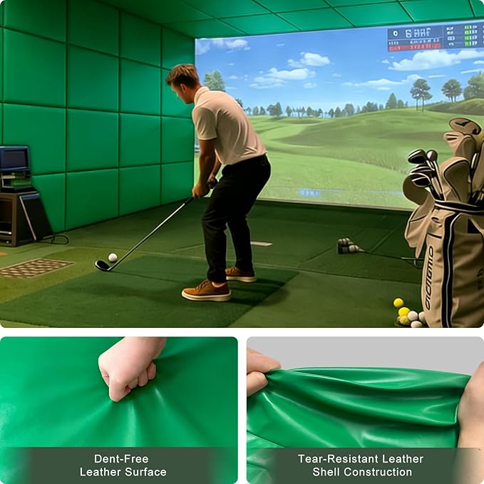 12 Pack Golf Wall Padding Panels Golf Simulator Padding for Walls, Safety Foam with PU Leather Surface for Indoor Impact Protection