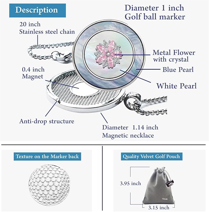 Golf Ball Marker Necklace with Pearl Ball Marker, Golf Accessories, Golf Gifts, Golf Ball Markers for Women