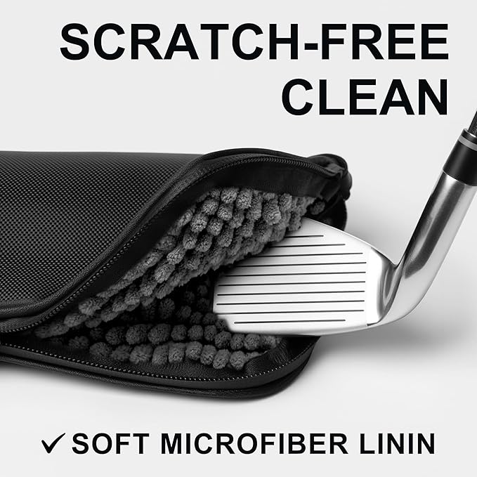 Golf Club and Golf Boll Cleaner Bag, Golf Ball Cleaner Pouch with 1 Pack Golf Ball Towel, Waterproof Outside, Clean Inside – Liner Technology, Machine Washable