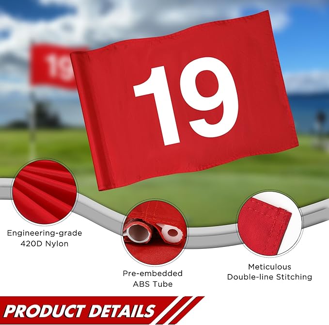 KINGTOP Numbered Golf Flag 20x14 Inch - 420D Dual-layer Nylon, Double Sided Printed, Tube Inserted - Standard Putting Green Flags for Backyard Practice, Golf Courses, Country Club, The 19th Hole
