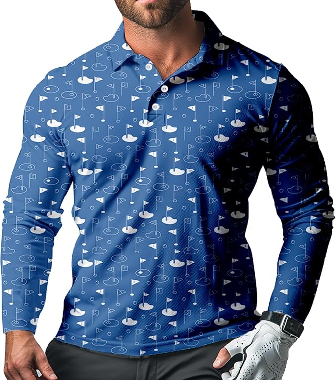 Men's Long Sleeve Golf Shirt Quick Dry 3 Button Work Fishing Outdoor Casual Collar Shirt