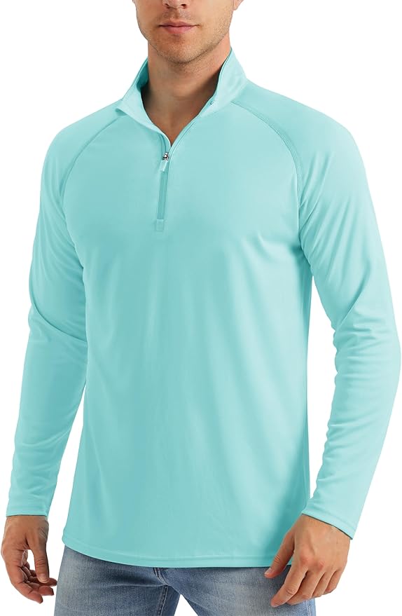 MAGCOMSEN Men's Long Sleeve Sun Shirts UPF 50+ Tees 1/4 Zip Up Fishing Running Rash Guard T-Shirts Outdoor Shirt