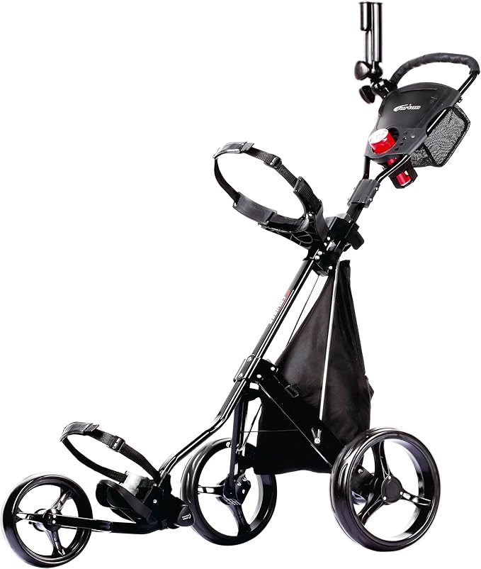 PRECISE Cruiser 3-Wheel Golf Push Cart with Stabilizer Rods & Foot Brake – Lightweight Folding Golf Trolley with Ergonomic Handle, Detachable Storage Bag & Scorecard Holder