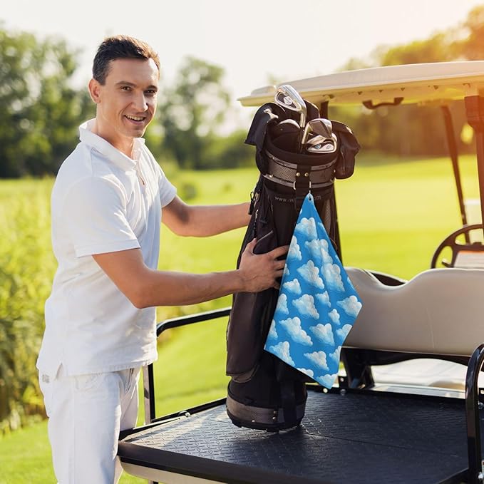 Clouds Golf Towel Waffle Microfiber with Hook Detachable Clip 24x16in