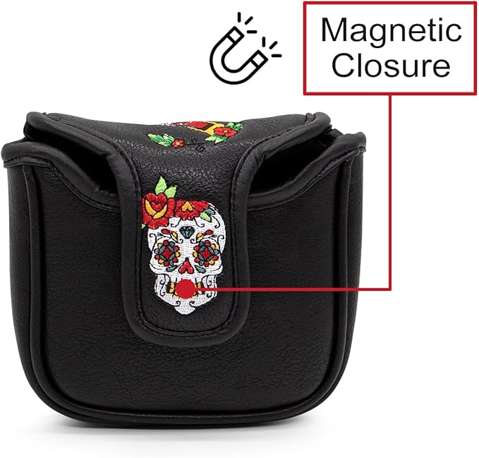 Golf Club Headcover for Drivers, Fairway Woods, Hybrids, and Mallet Blade Putter Sugar Skull Style Premium Leather Golf Headcovers Set with Interchangeable No. Tags
