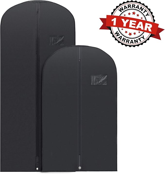 PLX Black Garment Bags for Hanging Clothes, Men Suit Bag for Travel and Clothing Storage of Women Dresses, Shirts, Fur Coats, Dance Costumes Suit Cover - Closet Storage Long Garment Bags w/Zipper