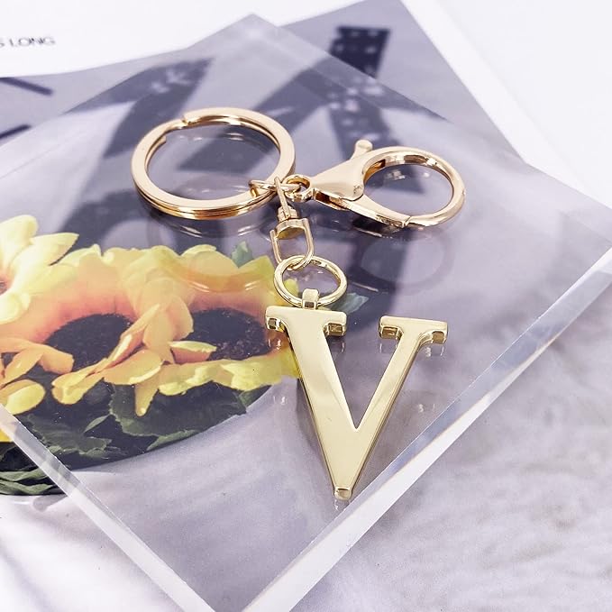 LAXPICOL Gold Letter A-Z Keychain for Women Bag Charms Purse Charms For Handbags Metal Alphabet Initial Letter Keychain