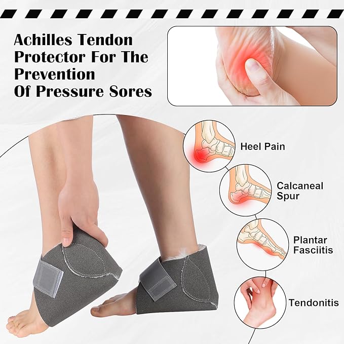 2 Pcs Heel Protectors for Pressure Sores Sheepskin Heel Pads Soft Foot Cushions Pad Heel Protectors Adjustable Foot Pillows with Securing Strap for Bed Sore Ankle Ulcers(Dark Grey)