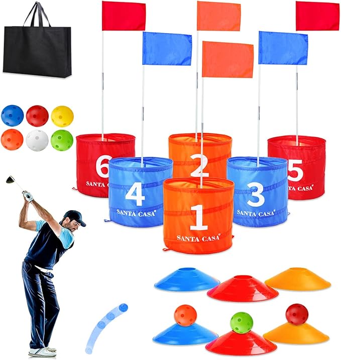 SANTA CASA Golf Backyard Bucket Game - 6-Hole Portable Yard Games Golf Chipping Practice Set for Adults & Pros, Lawn Golf Training, Family Fun at Beach & Park for Dad, Man, Teens