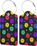 Pickleball Luggage Tags Set of 2 Leather Stainless Steel Loop Label Tag for Travel Bag Suitcase