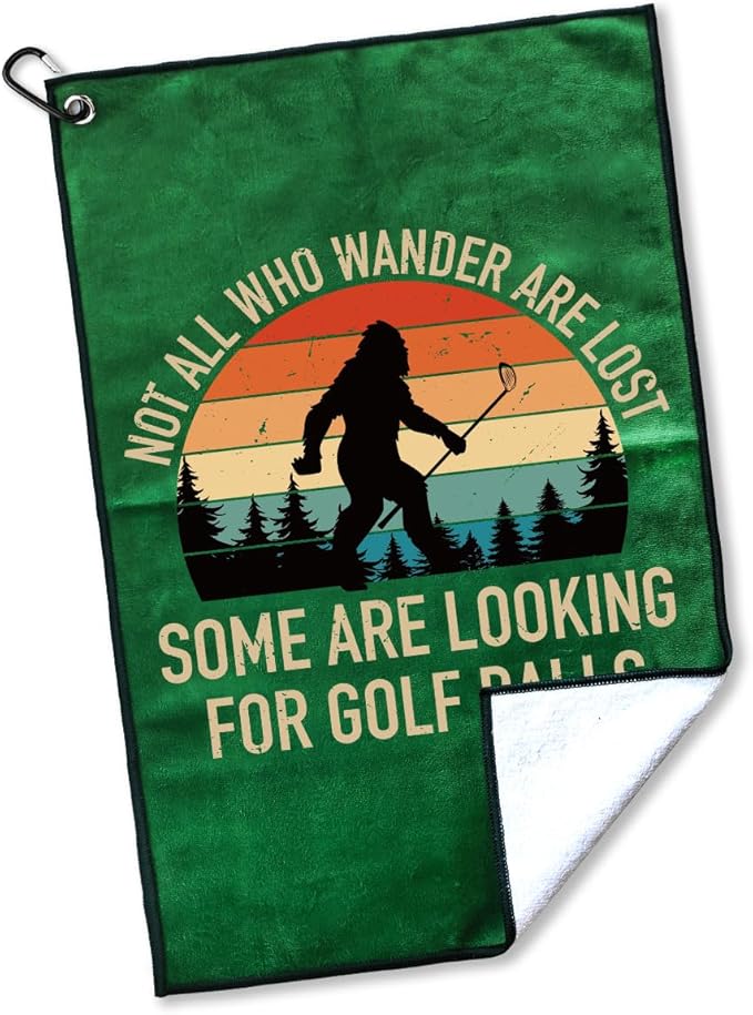Not All Who Wander are Lost Polyester Printed Golf Towel for GolfBag, Funny Golf Gifts & Accessories for Men Women Golfs Fan Dad Grandpa, GolfLover Retirement Birthday Gifts (Green)
