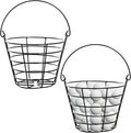 SINJEUN 2 Pack Metal Golf Ball Basket with Handle, Golf Ball Bucket, Golfball Container, 8.27 x 6.3 x 5.12 Inches, Holds 50 Balls, Black