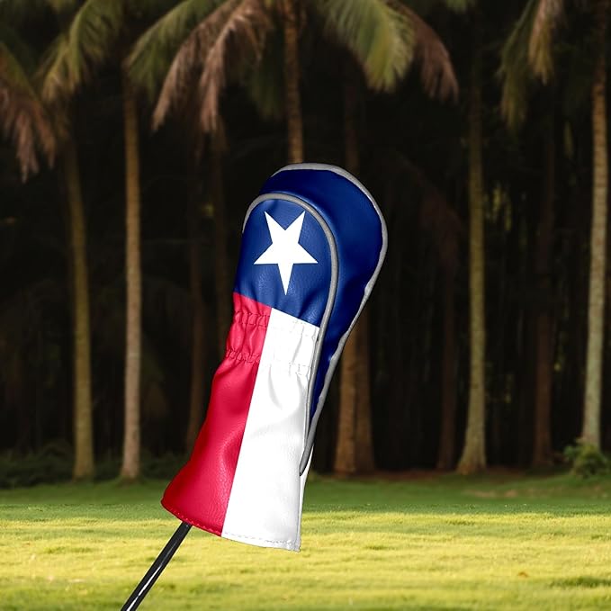 Golf Club Covers Texas State Lone Star Flag Golf Club Head Covers for Driver Fairway Woods Clubs Premium Leather, Waterproof Golf Headcovers with Anti-Scratch Lining for Men Women