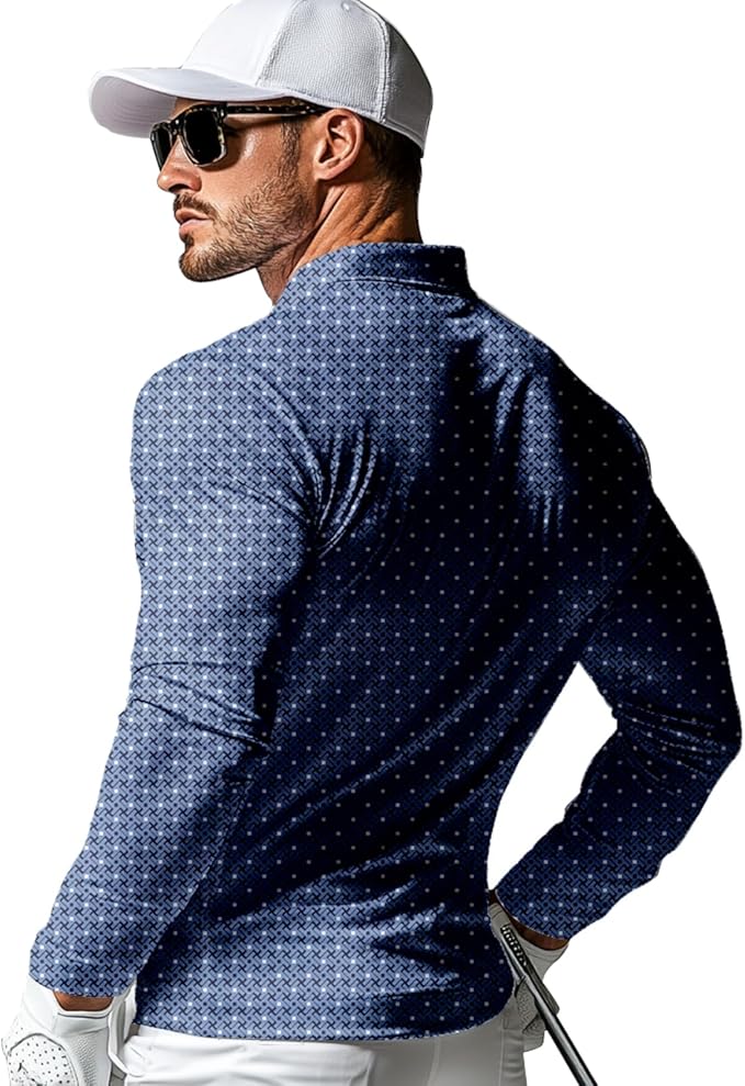 Men's Long Sleeve Golf Shirt Quick Dry 3 Button Work Fishing Outdoor Casual Collar Shirt