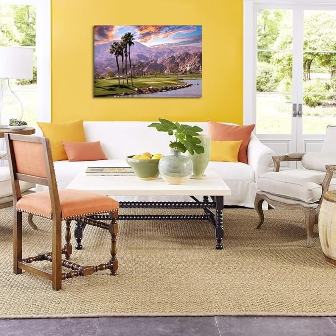 Golf Course at Sunset in Palm Wall Art Prints USA California Picture Canvas Wall Decor for Home Living Room Bedroom Bathroom Framed Artwork Ready to Hang(24''H x 36''W)