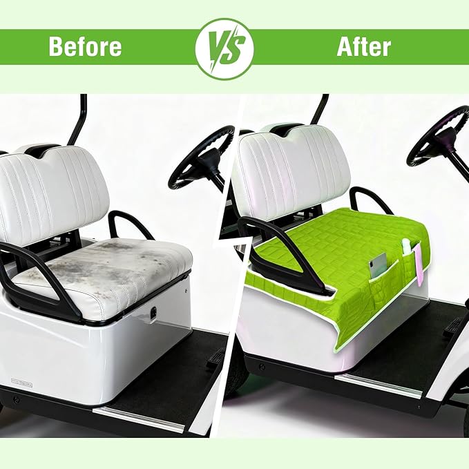 Golf Cart Seat Cover, Universal Bench Seat Cover with Storage Pockets, Non-Slip Seat Protector for Golf Cart, Fits EZGO Club Car Yamaha, Easy Install