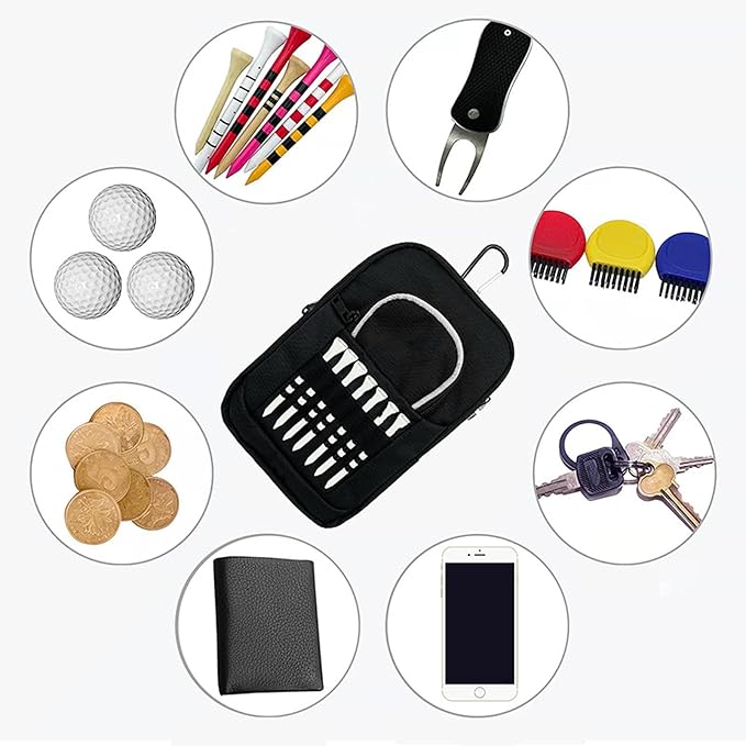Golf Ball Pouch, Tee Organizer Bag Accessory Clip, Holder with Sturdy Storage Feature, Pouch with Course Practice Function, Play Supply, Durable Organizer Choice for Women Men Golf Club Accessories
