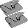 VIVIDLY 2 Pack 16" x 24" Tri-fold Golf Towels, Premium Microfiber Fabric Waffle Pattern with Gray Heavy Duty Carabiner Clip, Orange Golf Towels for Golf Bags for Men (Gray)